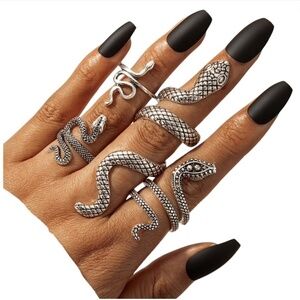Silvertone Snake Ring Set of 4